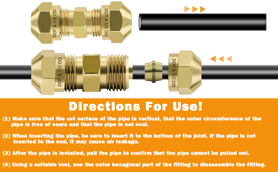 DOT Air Brake Line Fittings Connector for Nylon Tubing 1/2