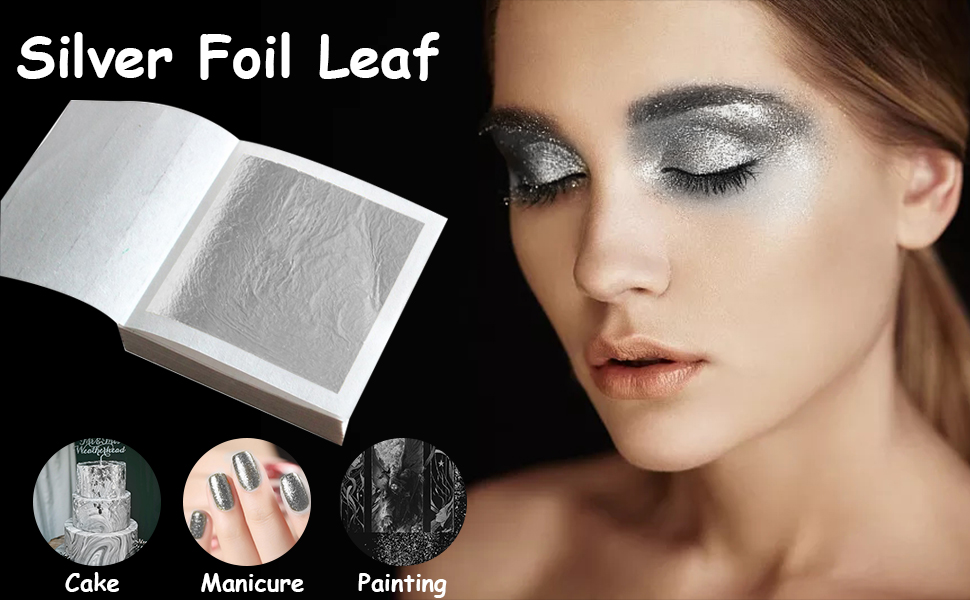 10 Pcs Silver Leaf Sheets, 6cm x 6cm Edible Silver Foil Sheets with Double Lining, Metallic Foil