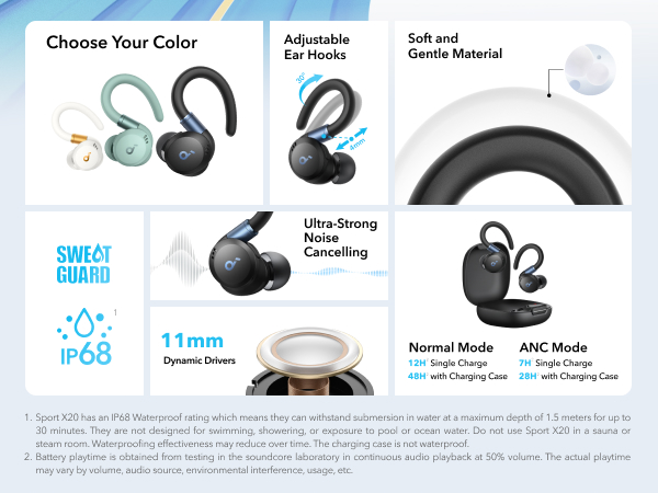 Anker Soundcore Sport X20（Bluetooth 5.3） Soundcore Sport X20 by Anker, True-Wireless Workout Earbuds