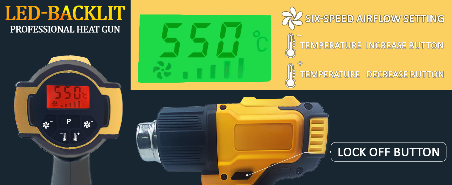 The maximum temperature of the heat gun is up to 550 degrees Celsius