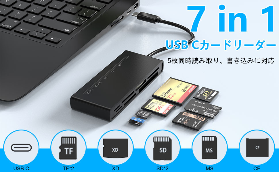 Amazon.co.jp USB C SDカードリーダー、7 in 1 USB C マルチカードリーダー SD/Micro SD/CF/XD