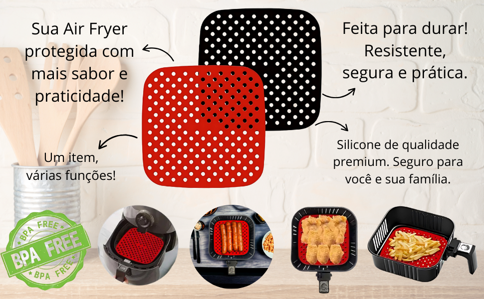 Kit com 2 Tapete Protetor Forma Silicone Para Air Fryer Fritadeira