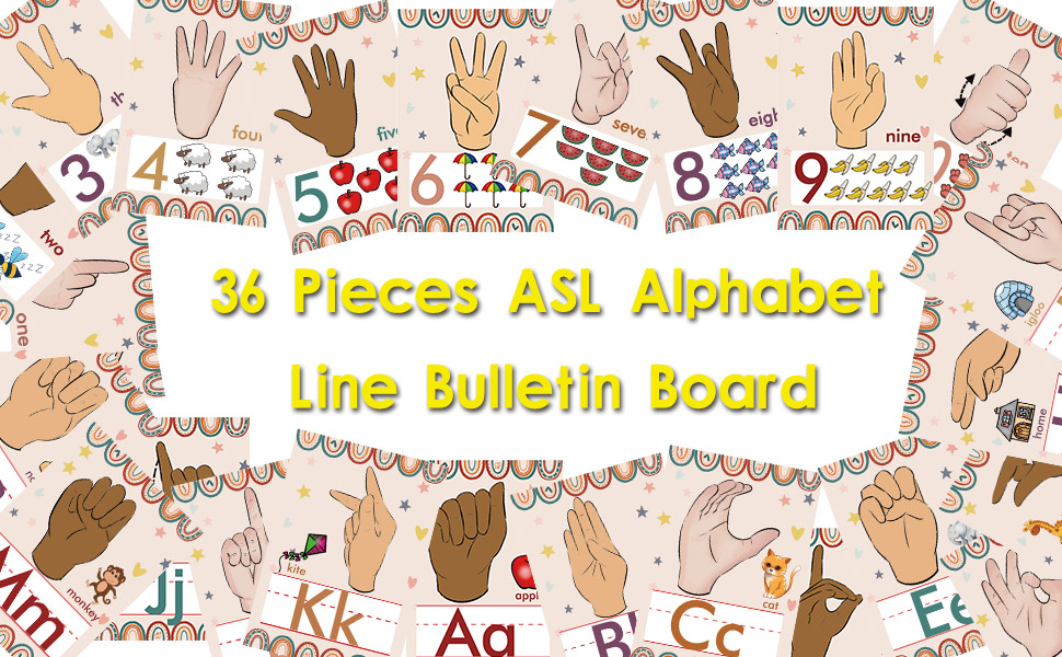 YIYDONG 36 Pieces ASL Alphabet Line Bulletin Board Set ABC
