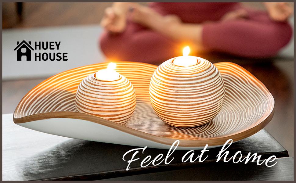 Huey House Orb Candle Holders & Tray Decor Set (16 inch