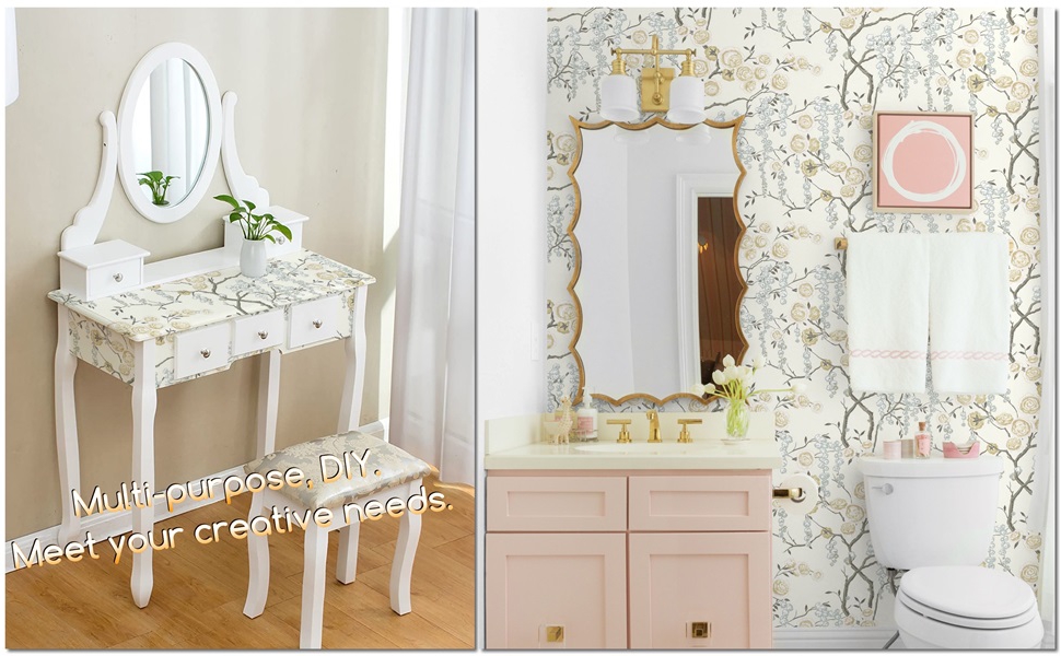 Orainege Beige Floral Peel and Stick Wallpaper Floral Contact Paper Vintage Floral Wallpaper Flower