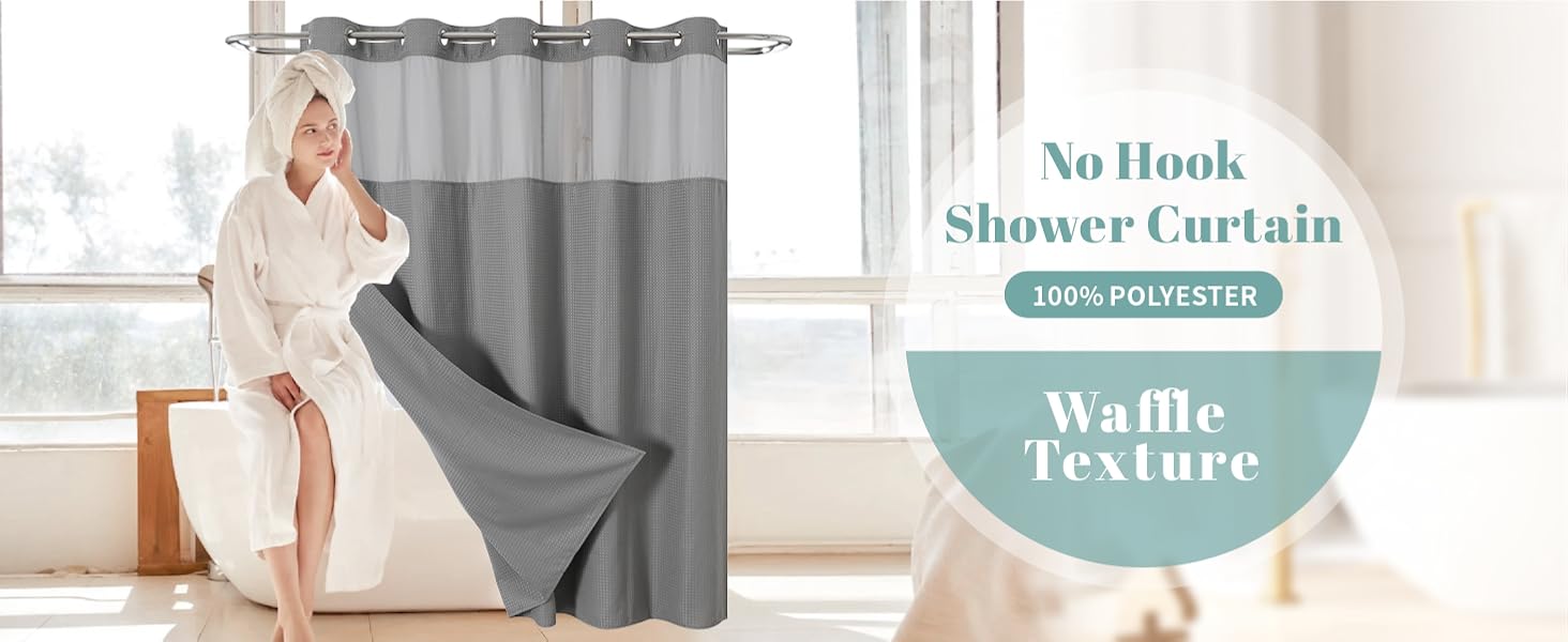 hookless shower curtain with sanp in  liner replacement