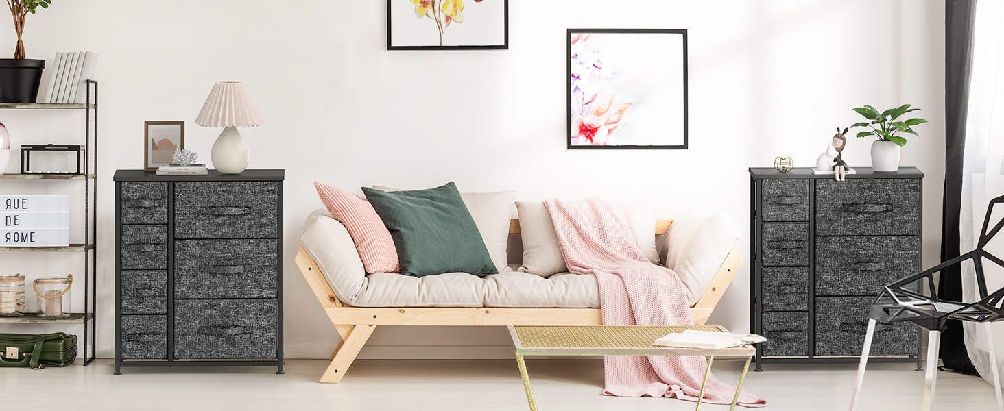 Fabric Dresser with 7 Drawers, Wide Storage Tower for Closets, Living and Nursery Room -PISC05B