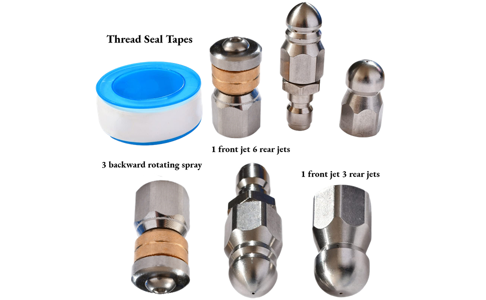 3 Pcs Sewer Jetter Nozzle Rotating Button Nose Jetting