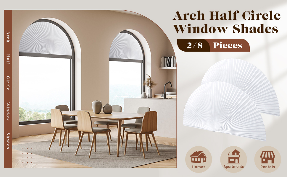 Fainne 2 Pcs 36 x 72 Arch Half Circle Window Shades Window