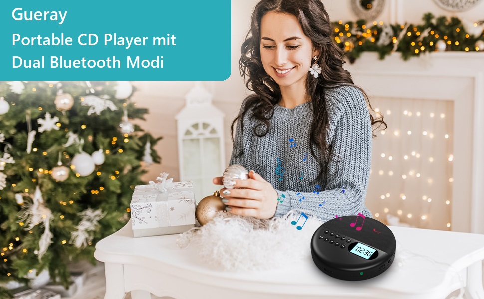 Gueray Tragbarer CD Player mit Bluetooth Sender und Empfänger