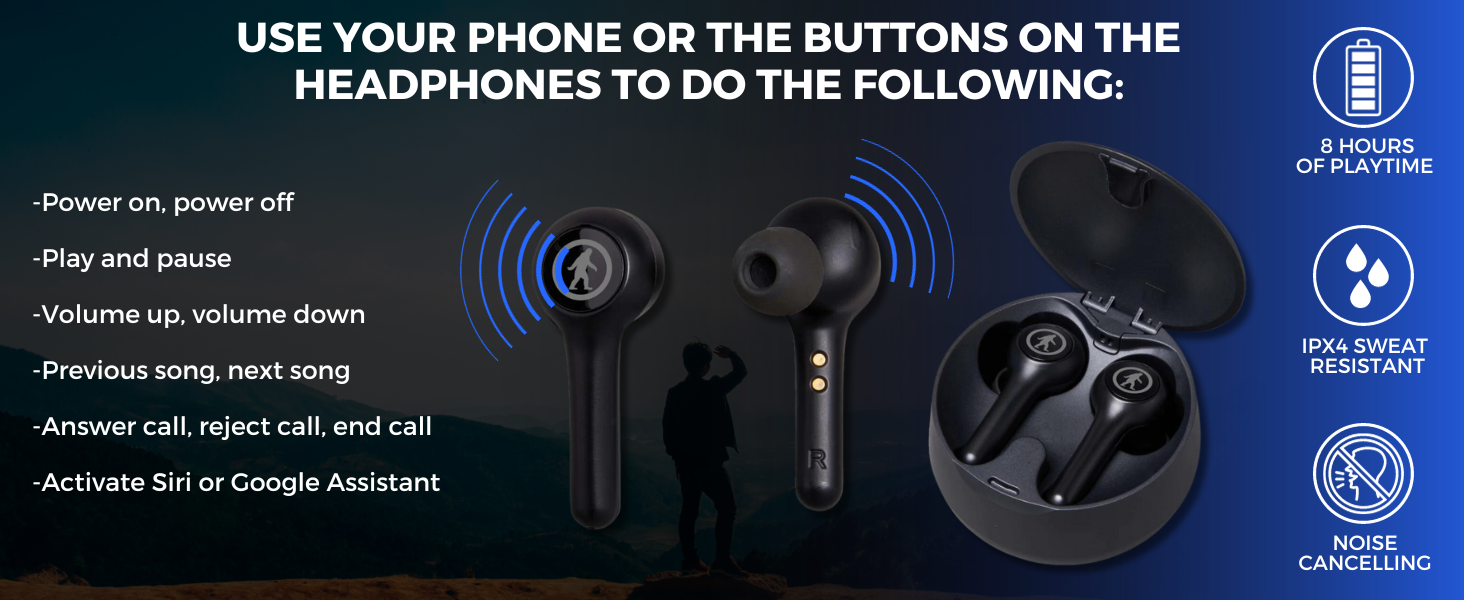 Outdoor Tech Ravens Wireless Earbuds with Rechargeable Case - True Wireless Low Latency Bluetooth Headphones with Microphone - Sports, Outdoors, Travel Bluetooth Earbuds 42 Button Control