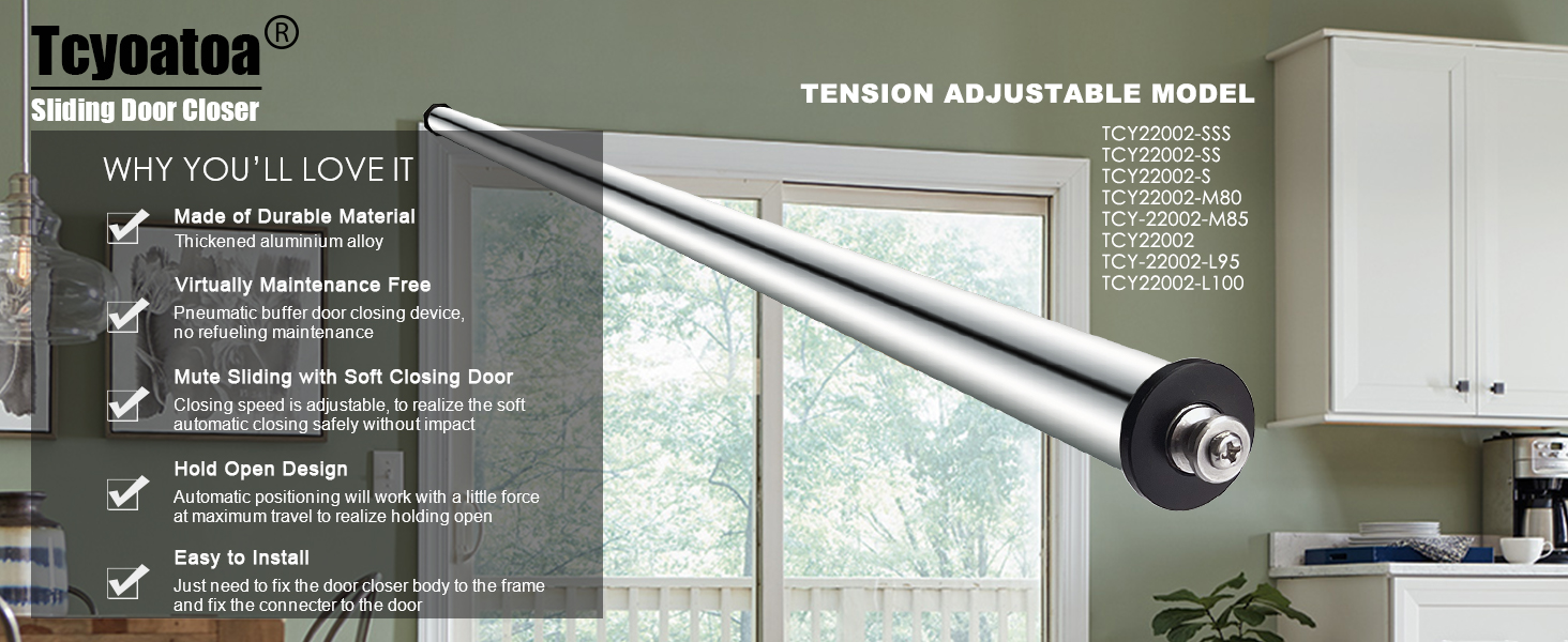 Sliding Door Automatic Closer, Sliding Patio Door Closer Kit, Tension Adjustable and Mute