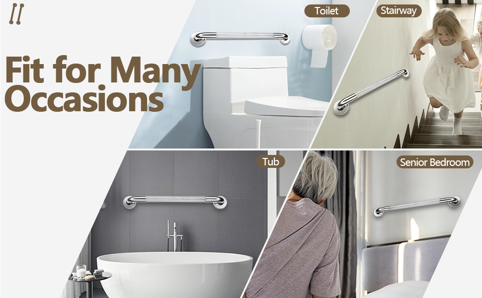 2 Pack Grab Bars for Elderly for Wall 12 Inch, Knurled Anti