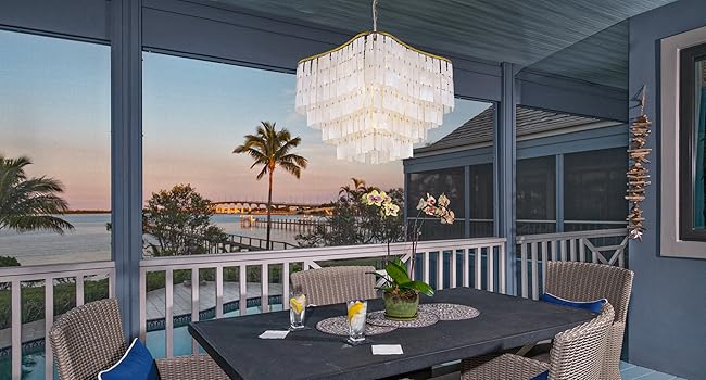 Onizbar 【Luxury】 TOCHIC Capiz Shell Chandelier for Dining Room, 7-Light Gold
