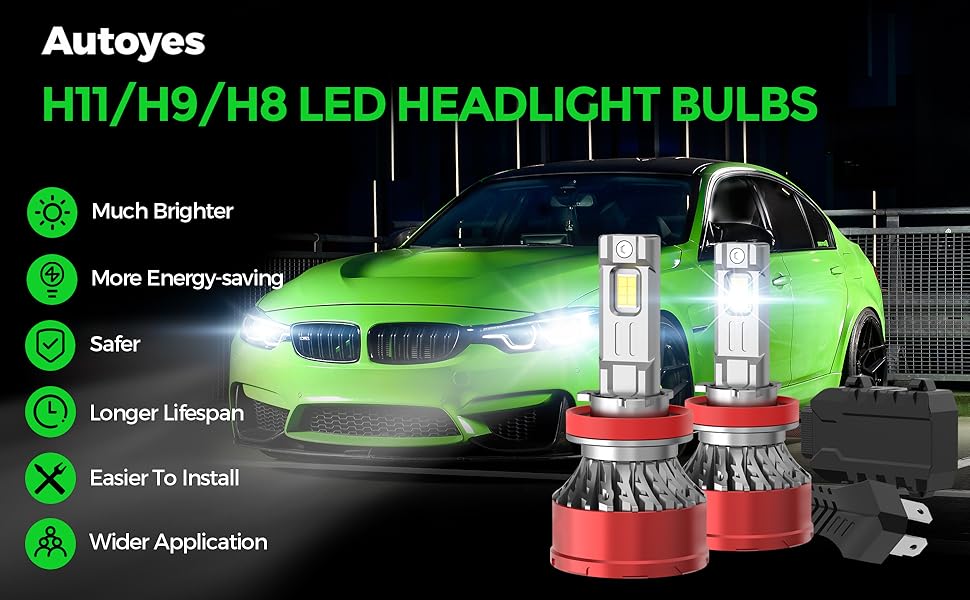 Autoyes H11/H9/H8 LED Headlight Bulbs, 24000LM, 120W/Pair 6 Times