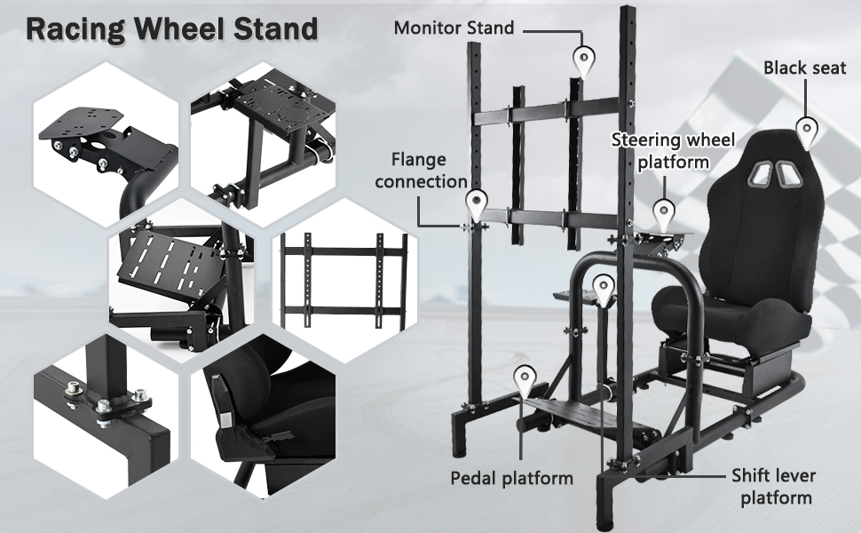 Marada Driving Simulator Cockpit with Monitor Stand