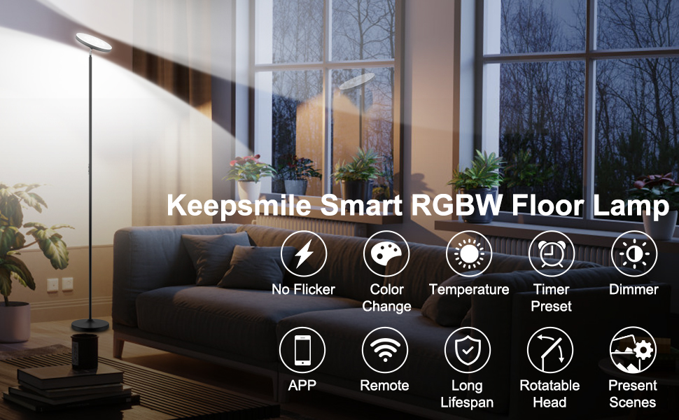 Keepsmile Double Side Lighting Led Floor Lamp with Remote Smart App 36W