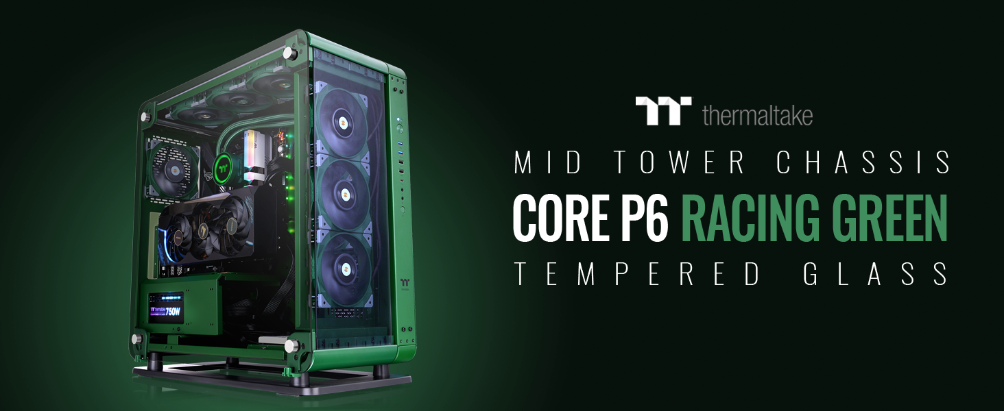 Core P6 Tempered Glass Racing Green Mid Tower Chassis