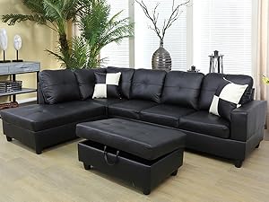 Amazon.com: SIENWIEY Ginger Leather Sectional Couch for