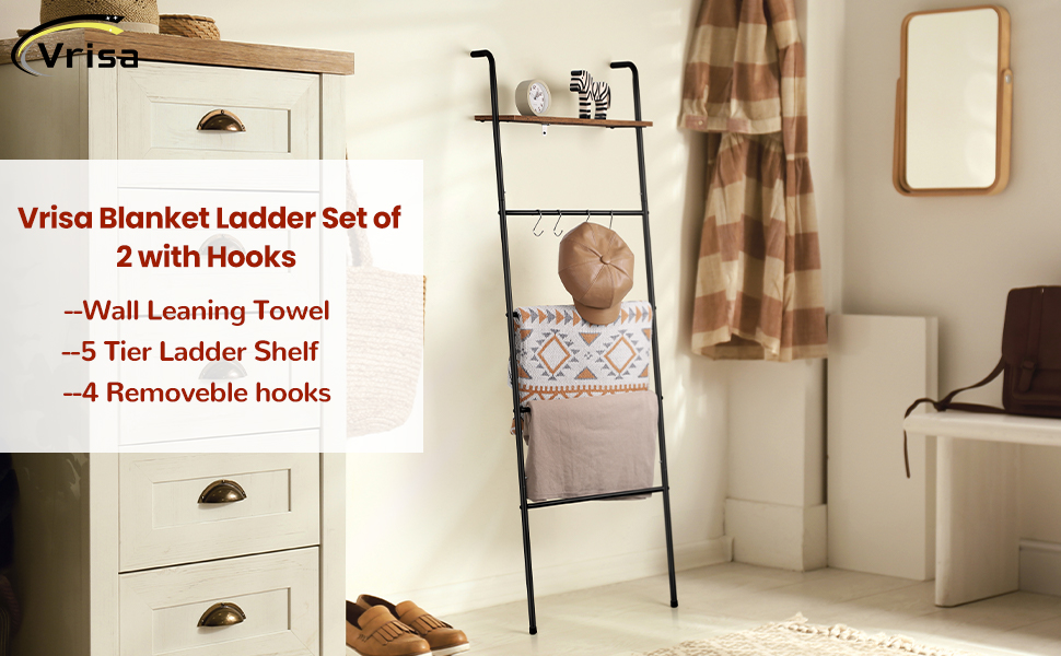 Blanket Ladder Set of 2 Blanket Rack for Living Room Wall Ladder with