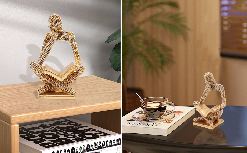 Sparkling Gold Resin Reading Woman Statue