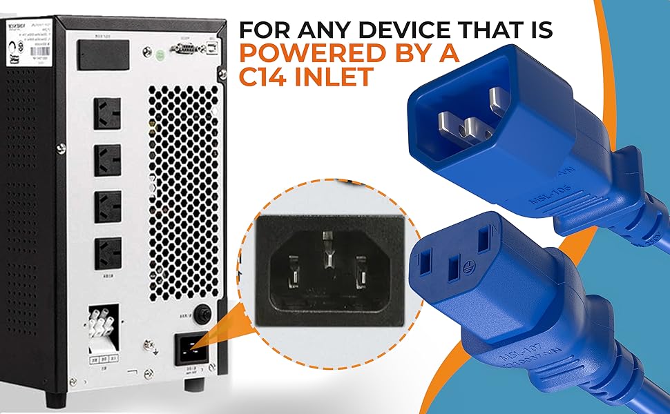 IEC-320 C13 to C14 Heavy-Duty Power Extension Cord 18 AWG 10A/250V SJT