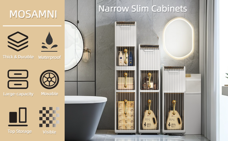 MOSAMNI 2Tiers Narrow Bathroom Storage Movable