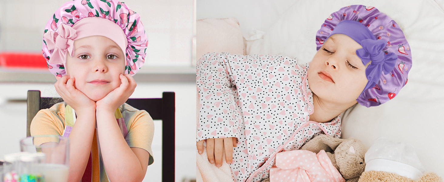satin bonnet for kids sleep bonnet soft sleep cap adjust hair bonnet toddlers strawberry hair cap