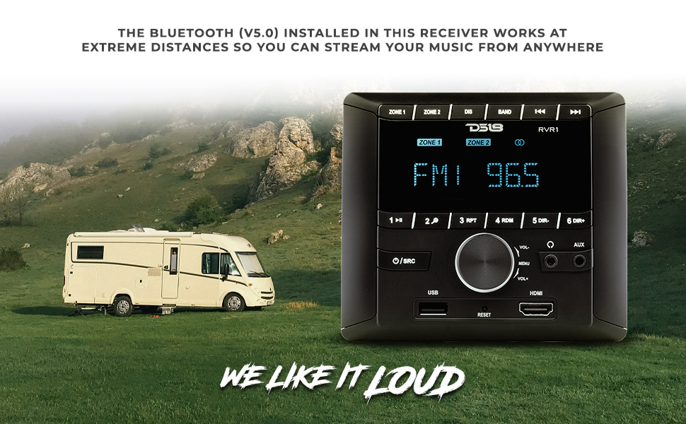 DS18 RVR1 RV Headunit LCD Screen, 2 Zones, 4 Volts Output