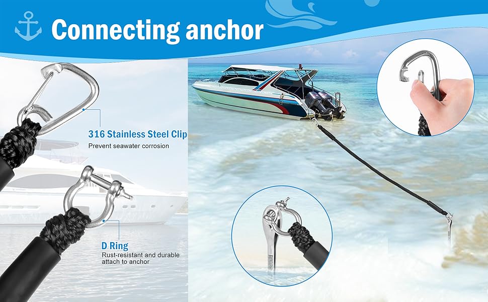 Boat Anchor Bungee Dock Line Bungee Cord for Boat Including Docking, Anchoring, and