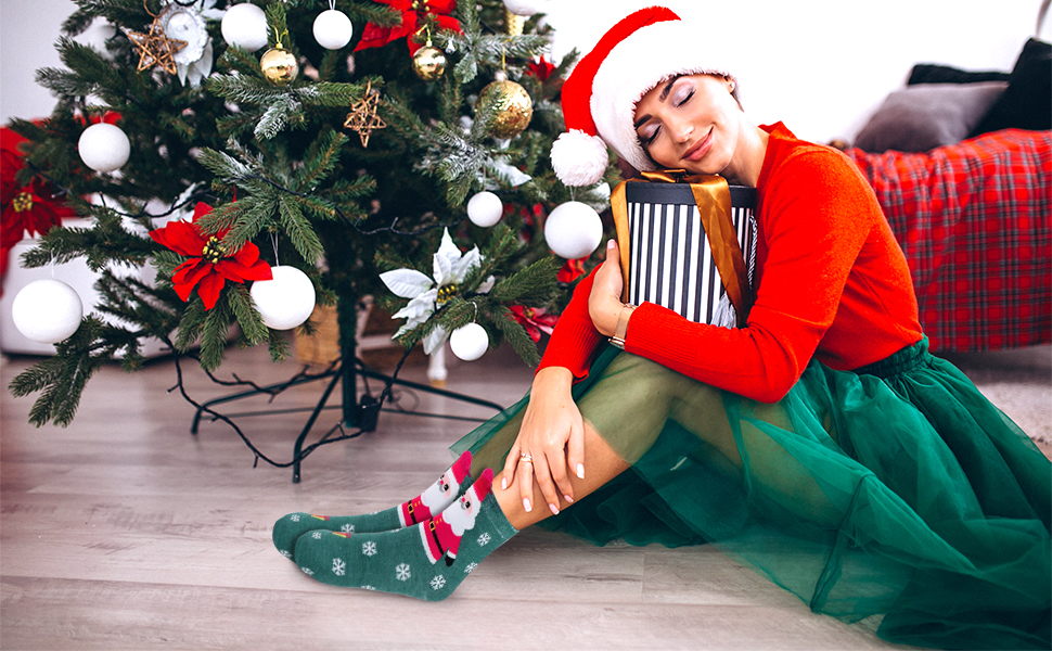 QUMENEY 8 Pairs Christmas Womens Socks Winter Warm Slipper Socks