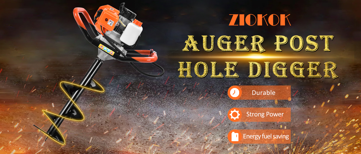 ZIOKOK 72CC Auger Post Hole Digger, 2 Stroke Gas Powered