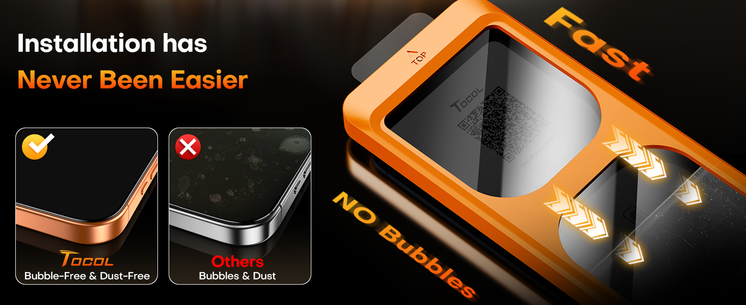 Close-up product shots showing orange-framed installation guide or protector with 'Fast' text visible. Multiple angles of the same component displayed in sequence.