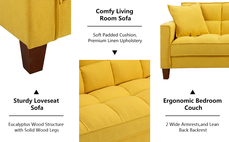 Mikibama Linen Sofas Couchs for Living Room Grid Tufed