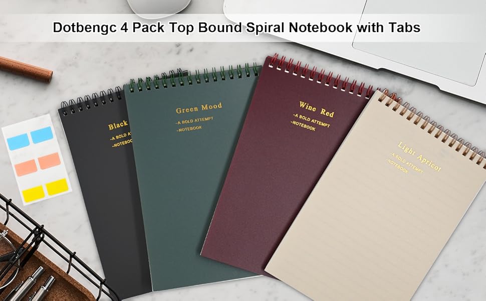 Dotbengc 4 Pack Top Bound Spiral Notebook, A5 Steno Pads