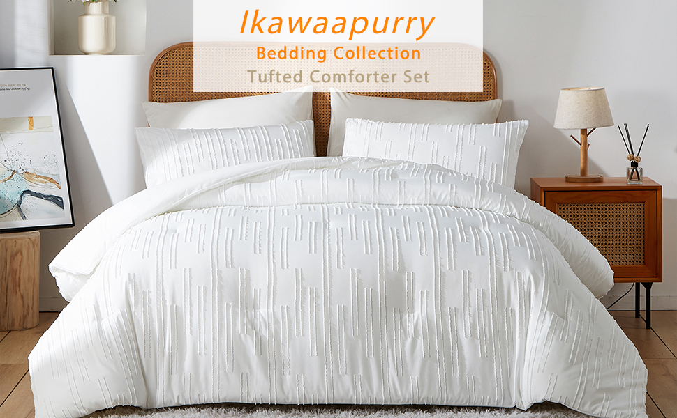 Ikawaapurry Tufted Queen Size Comforter Set for Queen Bed Farmhouse Boho Bedding