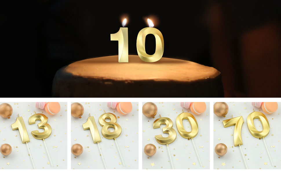 CAKE CODE 2.76 Inch Diamond Gold 12 Number Birthday Candles