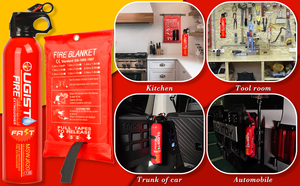 Ougist Fire Extinguisher & Fire Blanket Set 620ml