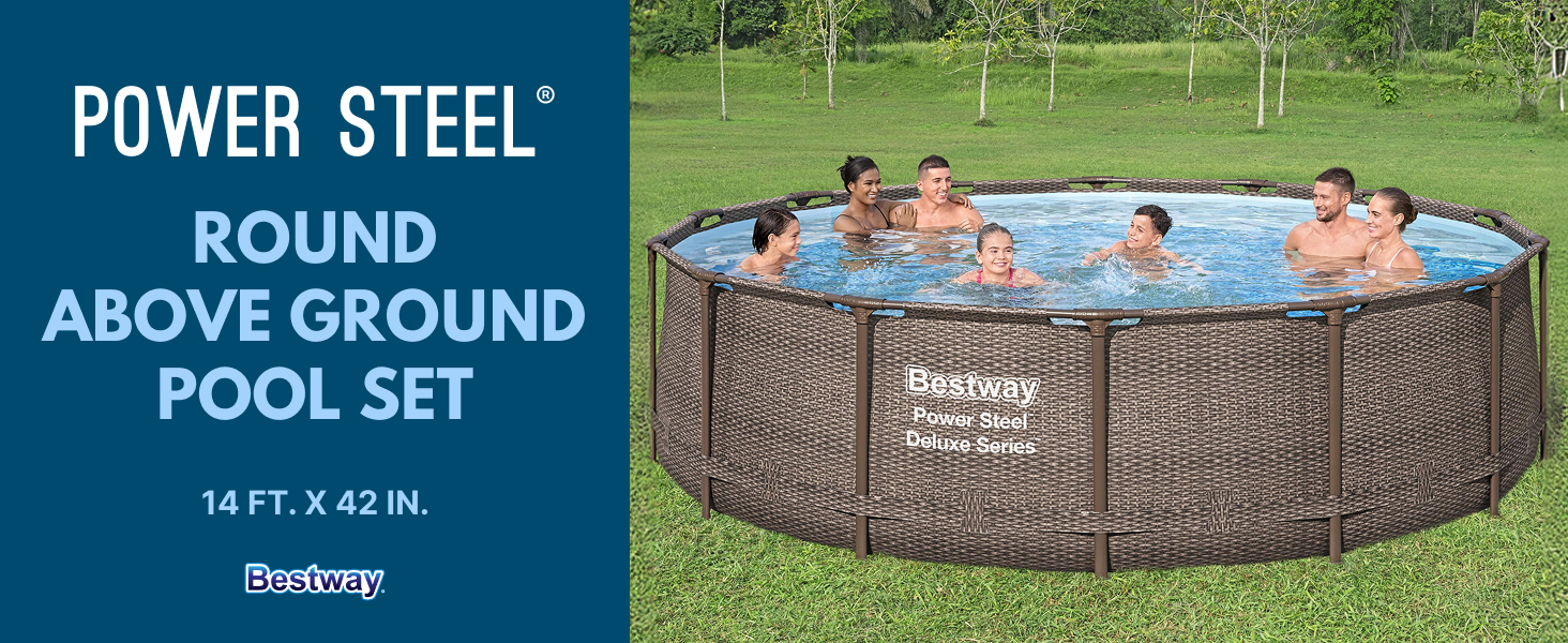 Bestway Power Steel Deluxe Above Ground Swimming Pool Set with Filter Pump – Large Family Pool