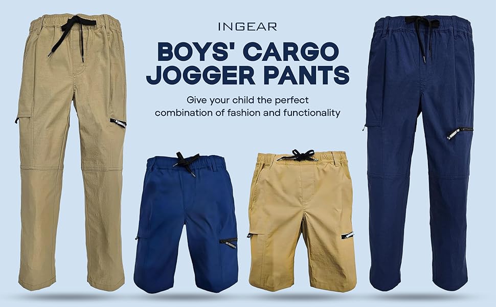 Boy's Cargo Joggers Pants Youth Quick Dry Hiking Lightweight Pants for Sports Outdoor Zipper Pockets