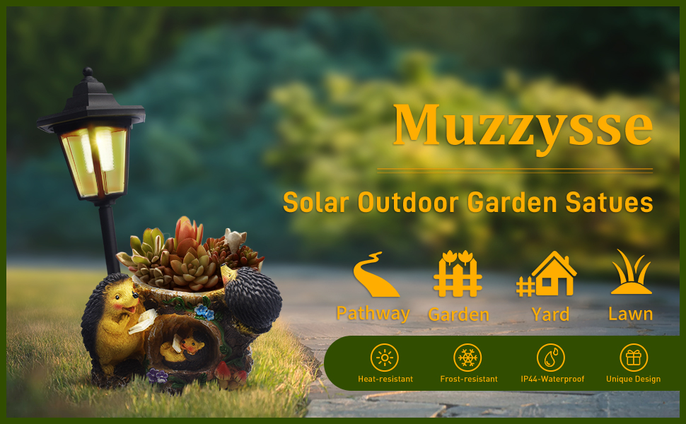 Muzzysse Outdoor Hedgehogs Statues Solar Sculptures with