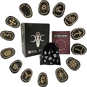 Includes 13 intricately carved runes symbolizing the sun, moon, male, female, and more.