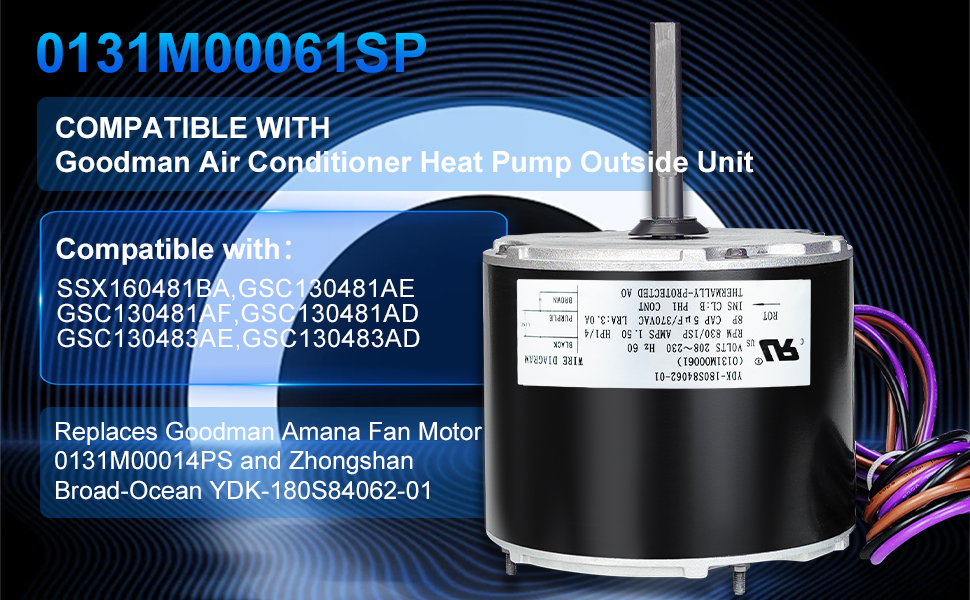 1/4 hp Condenser Fan Motor 0131M00061SP, Replaces YDK