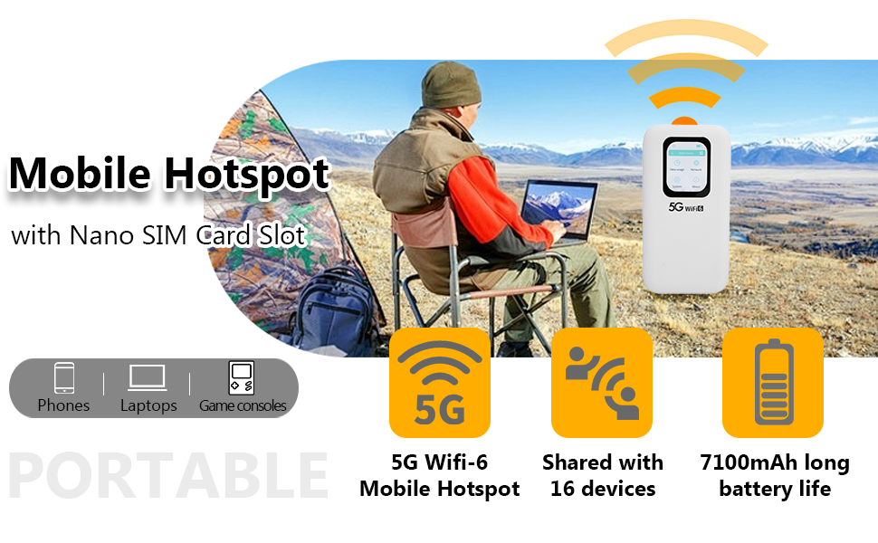 5G Wi Fi Mobile Hotspot, Portable Wi Fi 6 Router for Travel Supports up to 16 De... 12 1