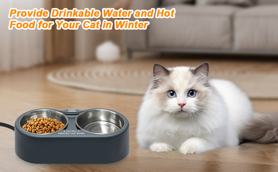 Fuliuna Heated Cat Bowl, Outdoor Heated Pet Bowl with Double Stainless Steel Bowl