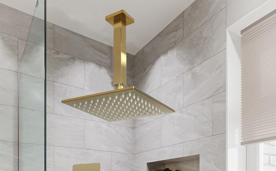 Aquaiaw Square Shower Arm and AntiScratch ORing Flange, 6 inch, Solid