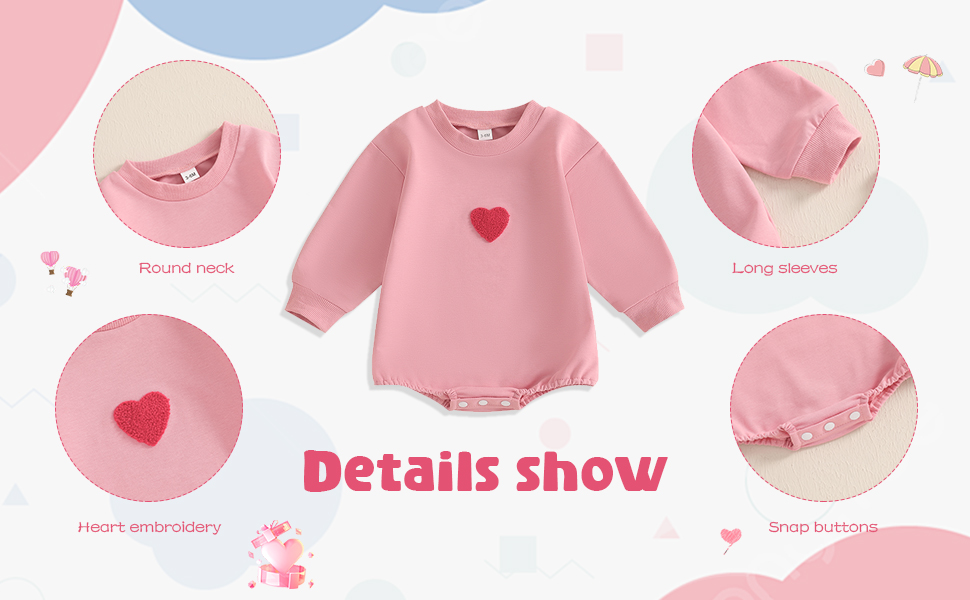 Valentines Day Baby Girl Outfit Spring Fall Bubble Romper Infant Oversized Sweatshirt Cute Toddler