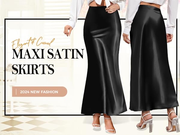 スカート Double Satin Long Skirt / Brown Satin Maxi Length Skirt Brown 100% Real Silk Maxi Long A