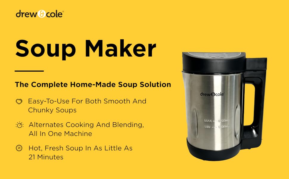 Drew & Cole Soup Maker 1.6L Capacity 900W 220240V Blend & Cook