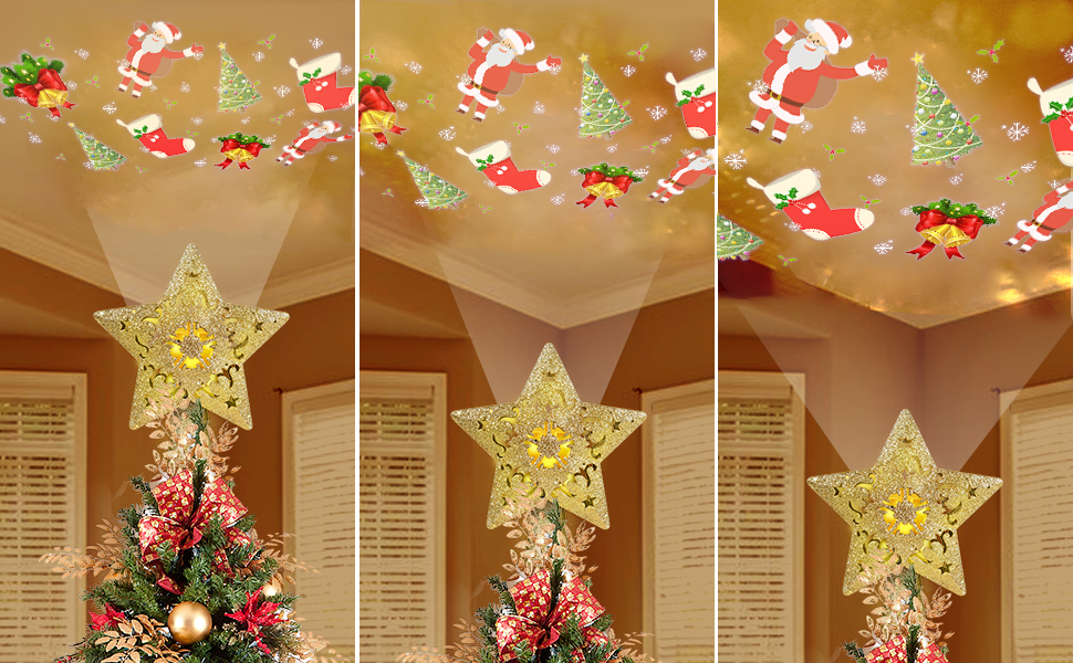 RNSSEZ Christmas Star Tree Topper, Glitter Sparkling Lighted Tree